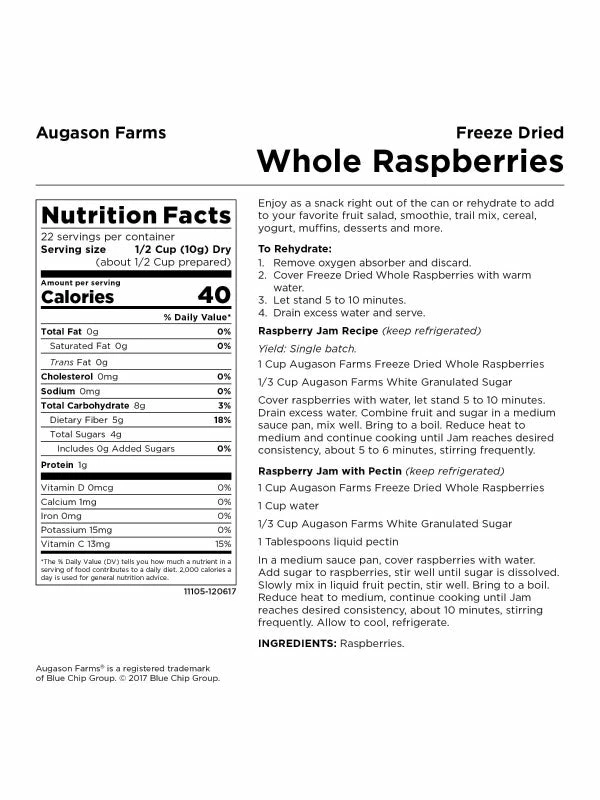 Augason Farms Freeze Dried Whole Raspberries Food & Food Storage 8 Augason Farms Freeze Dried Whole Raspberries Food & Food Storage