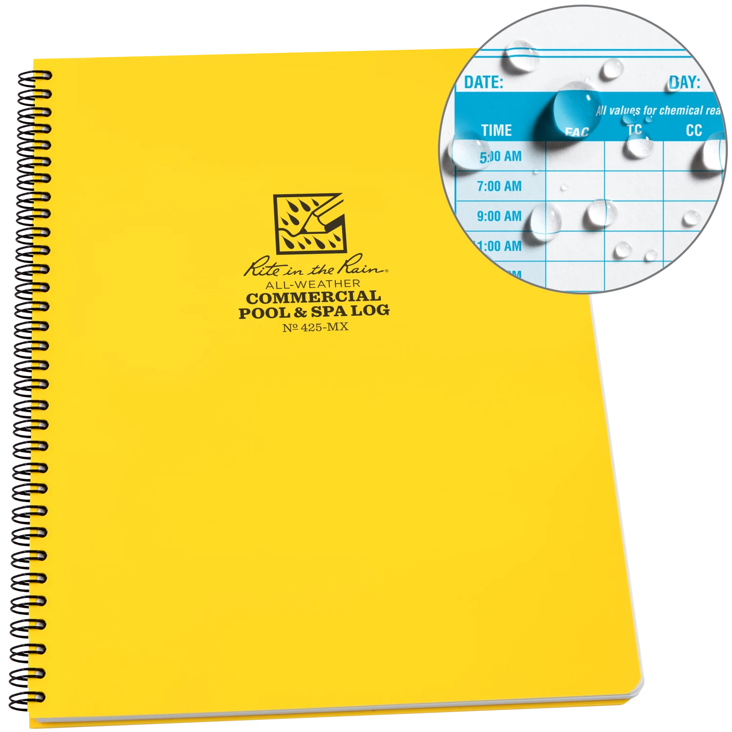 Waterproof Notebooks Rite In The Rain Weatherproof Side Spiral Notebook, 8.5 In. X 11 In. Commercial Pool & Spa Maintenance Log 1 Waterproof Notebooks Rite In The Rain Weatherproof Side Spiral Notebook, 8.5 In. X 11 In. Commercial Pool & Spa Maintenance Log
