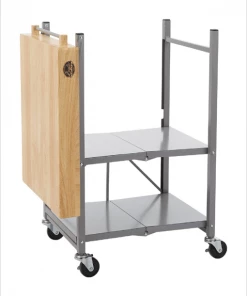 Bradley Accessories Bradley Smoker Foldable Kitchen Cart On Wheels, Wood Top, Steel Grey Frame