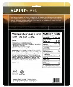 AlpineAire Mexican Style Veggie Bowl Gluten-Free Backpacking Meals