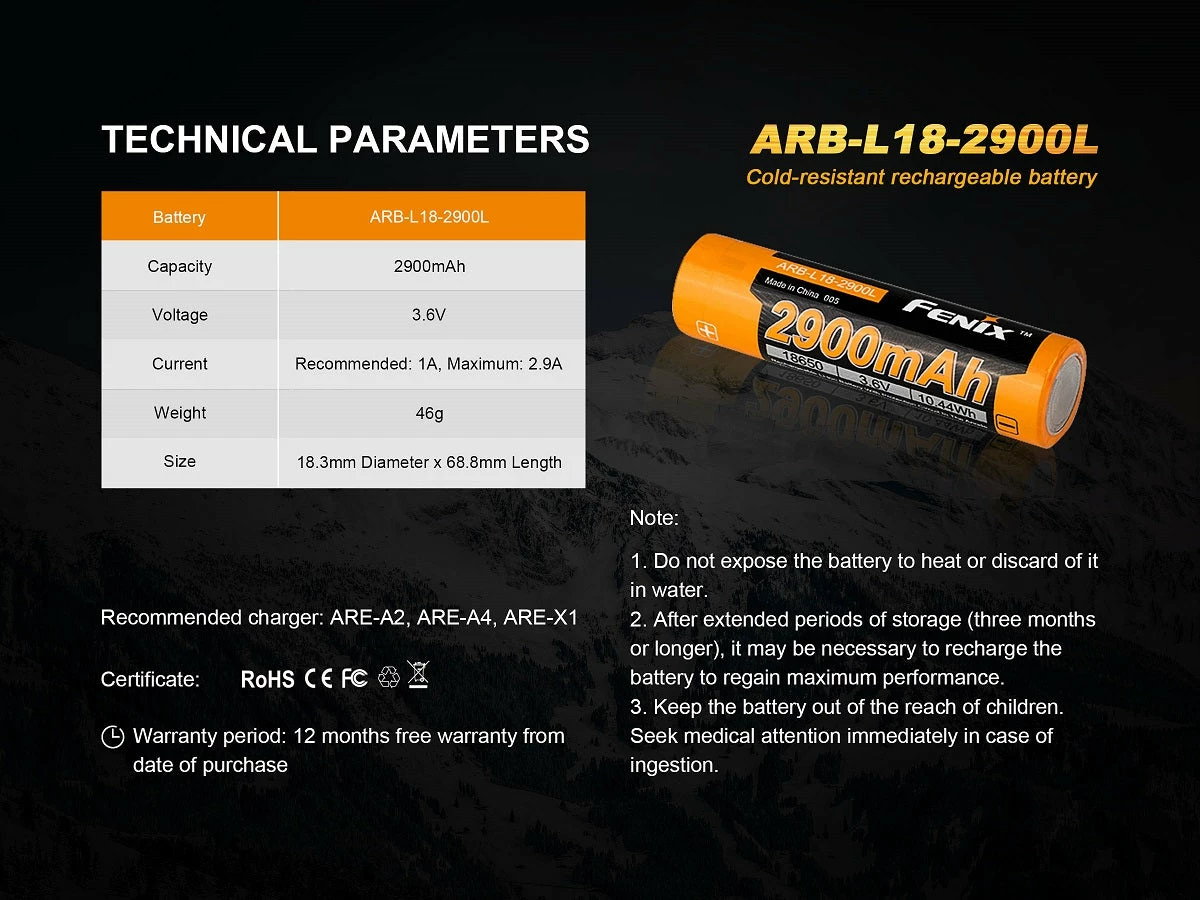 Fenix Lights FENIX ARB-L18 2900L COLD RESISTANT RECHARGEABLE 18650 BATTERY 9 Fenix Lights FENIX ARB-L18 2900L COLD RESISTANT RECHARGEABLE 18650 BATTERY