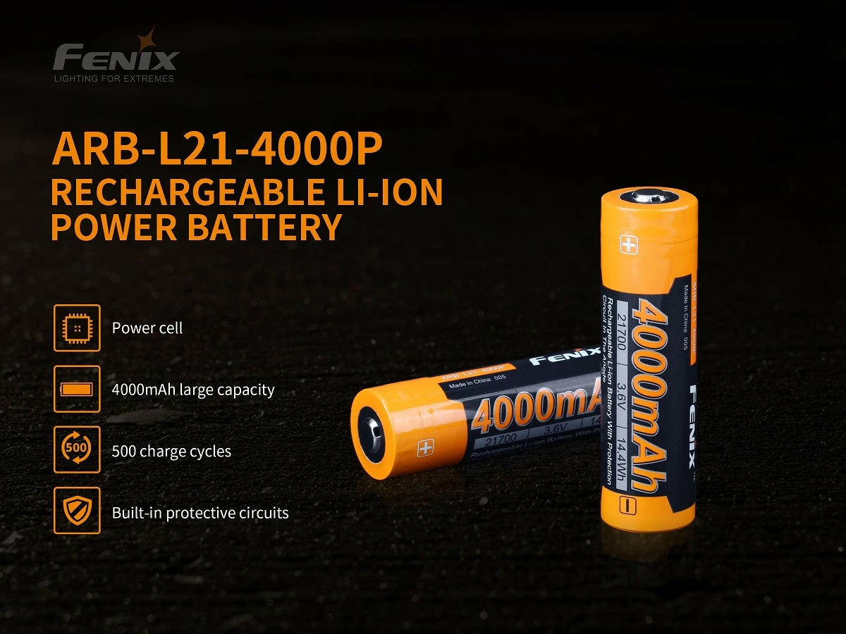 FENIX ARB-L21 4000P HIGH DRAW 21700 LI-ION RECHARGEABLE BATTERY Fenix Lights 2 FENIX ARB-L21 4000P HIGH DRAW 21700 LI-ION RECHARGEABLE BATTERY Fenix Lights