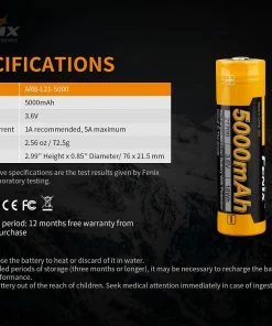 FENIX ARB-L21 5000 21700 LI-ION RECHARGEABLE BATTERY Fenix Lights