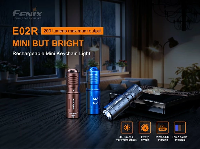 Fenix E02R Rechargeable 200 Lumen Keychain Light 3 Fenix E02R Rechargeable 200 Lumen Keychain Light