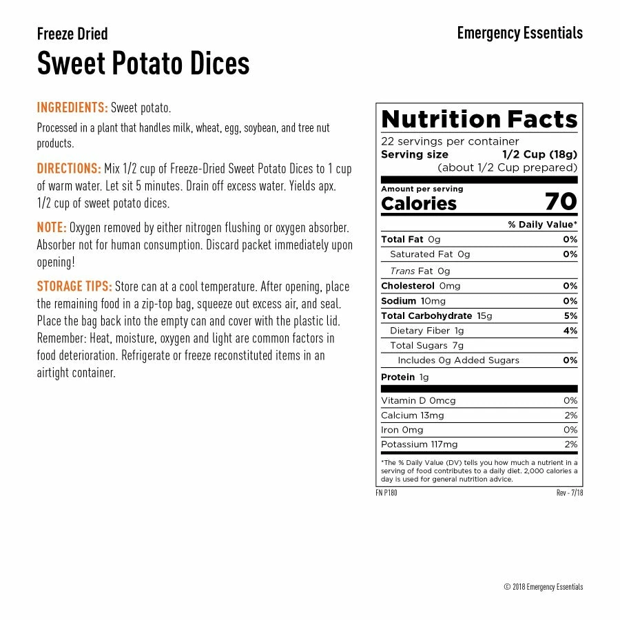 Emergency Essentials Freeze Dried Sweet Potato Dices With Peel Large Can Food & Food Storage 3 Emergency Essentials Freeze Dried Sweet Potato Dices With Peel Large Can Food & Food Storage