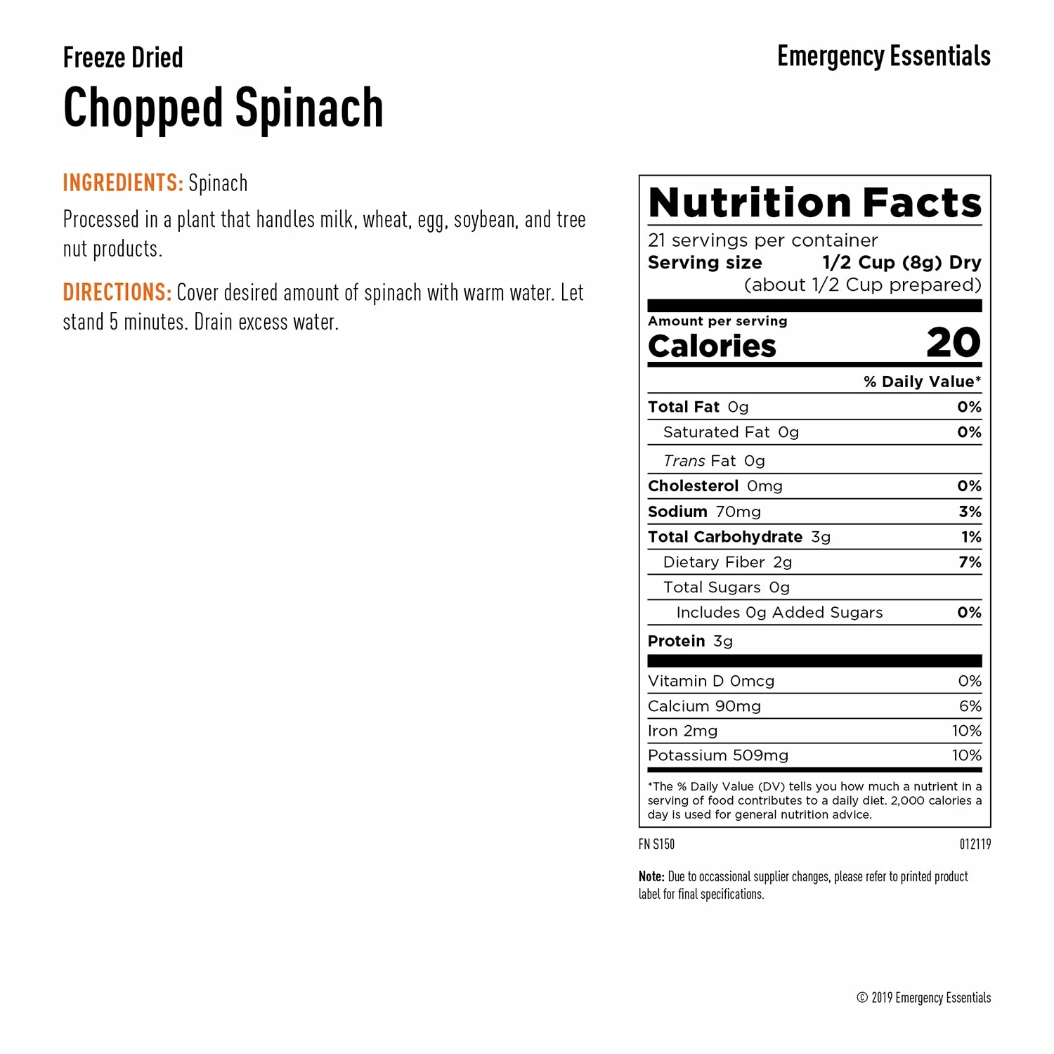 Food & Food Storage Emergency Essentials Freeze-Dried Chopped Spinach Large Can 2 Food & Food Storage Emergency Essentials Freeze-Dried Chopped Spinach Large Can