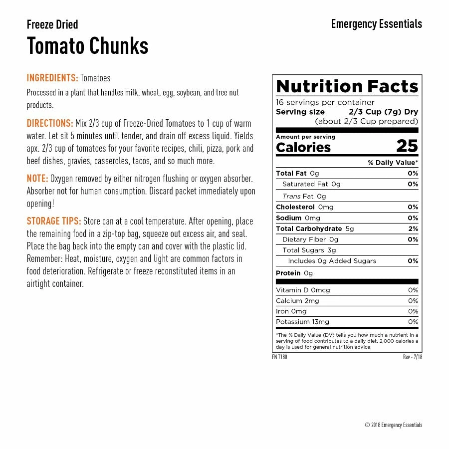 Food & Food Storage Emergency Essentials Freeze Dried Tomato Chunks - Large Can 3 Food & Food Storage Emergency Essentials Freeze Dried Tomato Chunks - Large Can