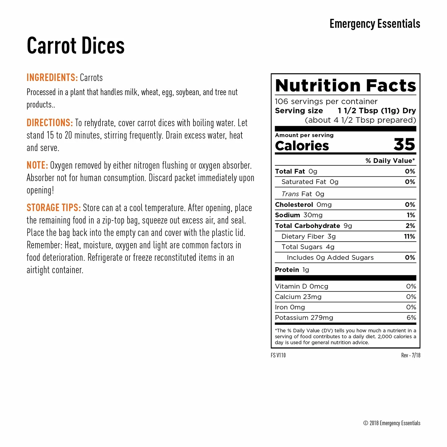 Emergency Essentials Carrot Dices Large Can Food & Food Storage 2 Emergency Essentials Carrot Dices Large Can Food & Food Storage