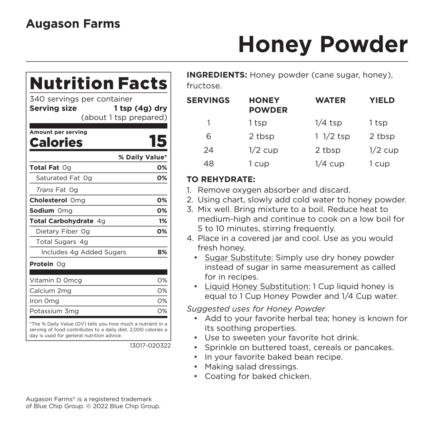 Augason Farms Honey Powder 8 Augason Farms Honey Powder