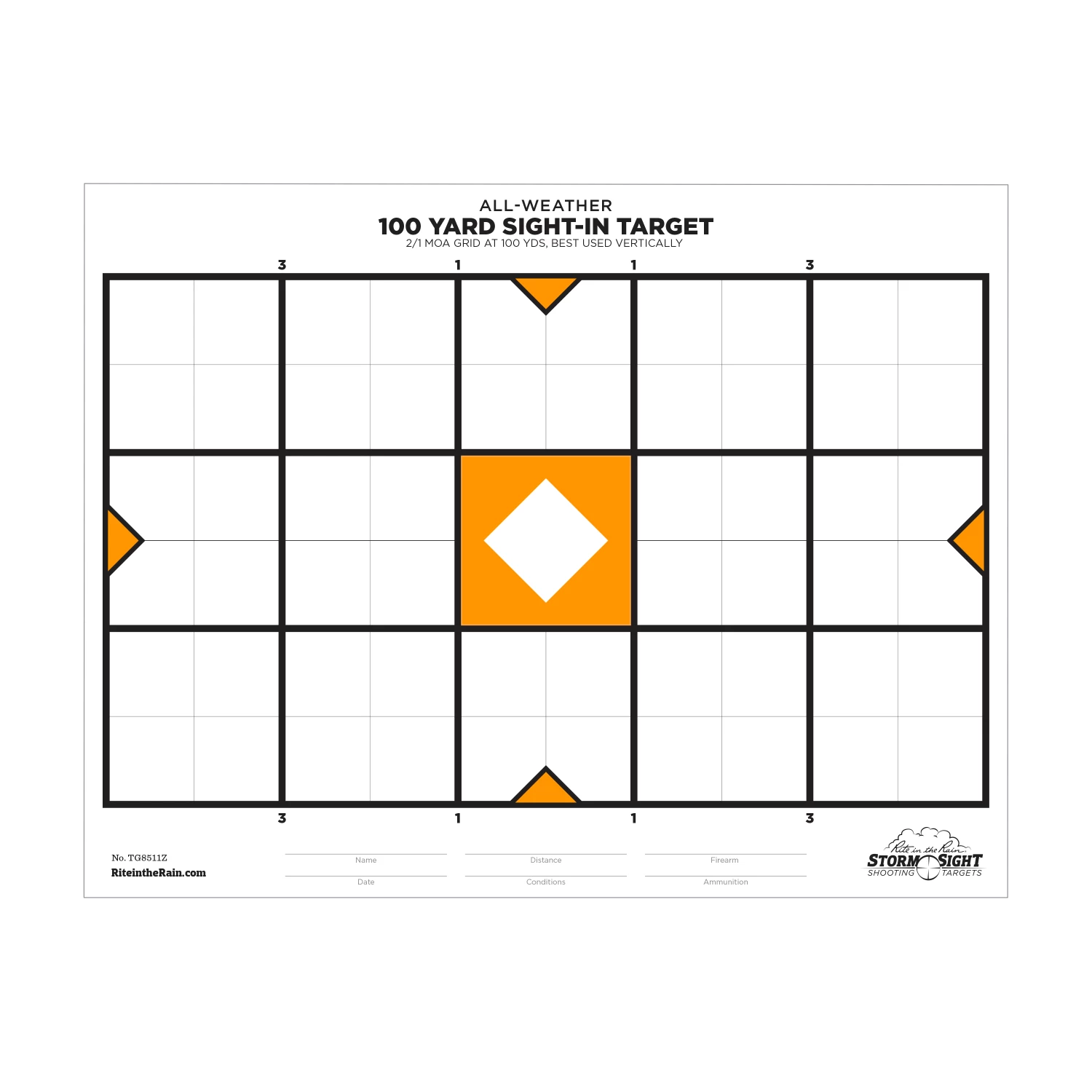 Rite In The Rain Weatherproof Zeroing Target, 8.5" X 11" 3 Rite In The Rain Weatherproof Zeroing Target, 8.5" X 11"