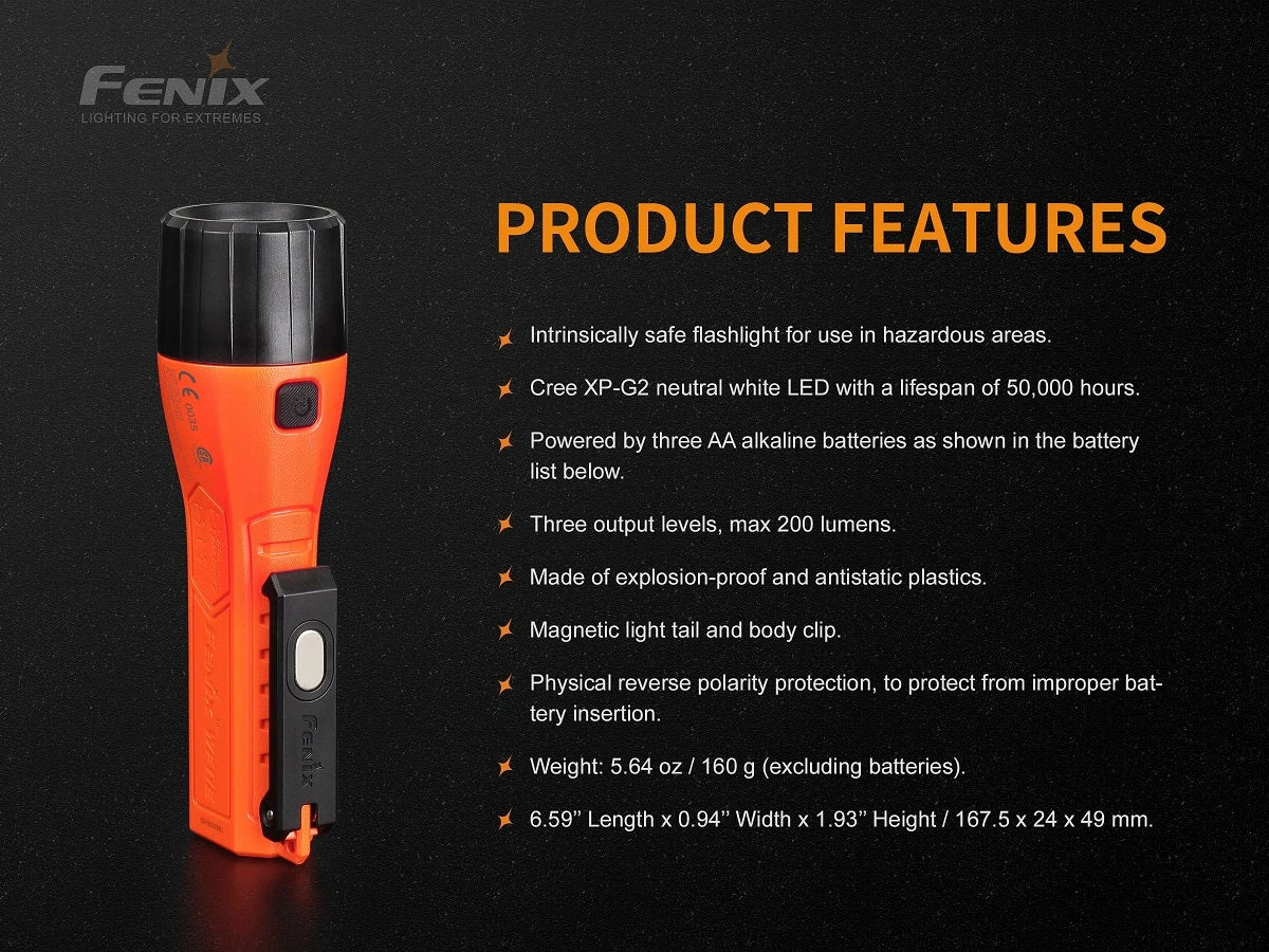 FENIX WF11E 200 LUMENS INTRINSICALLY SAFE FLASHLIGHT 3 FENIX WF11E 200 LUMENS INTRINSICALLY SAFE FLASHLIGHT