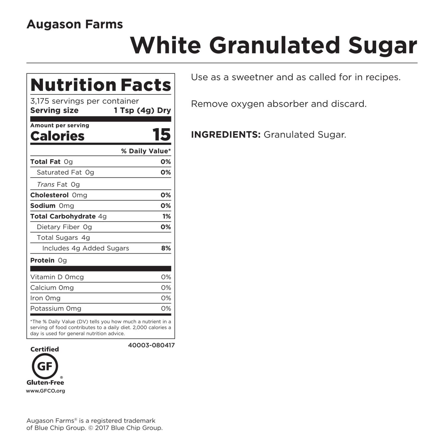 Augason Farms White Granulated Sugar 4-Gallon Pail Food & Food Storage 8 Augason Farms White Granulated Sugar 4-Gallon Pail Food & Food Storage