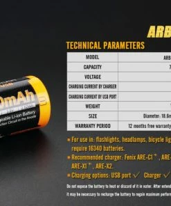 Fenix ARB-L16 700U 16340 Li-Ion Build-In USB Charging Port Rechargeable Battery Fenix Lights