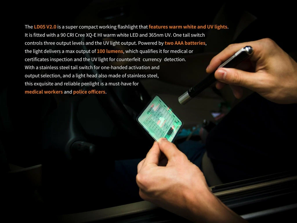 FENIX LD05V2.0 100 LUMENS PENLIGHT WITH UV LIGHT Flashlights 16 FENIX LD05V2.0 100 LUMENS PENLIGHT WITH UV LIGHT Flashlights