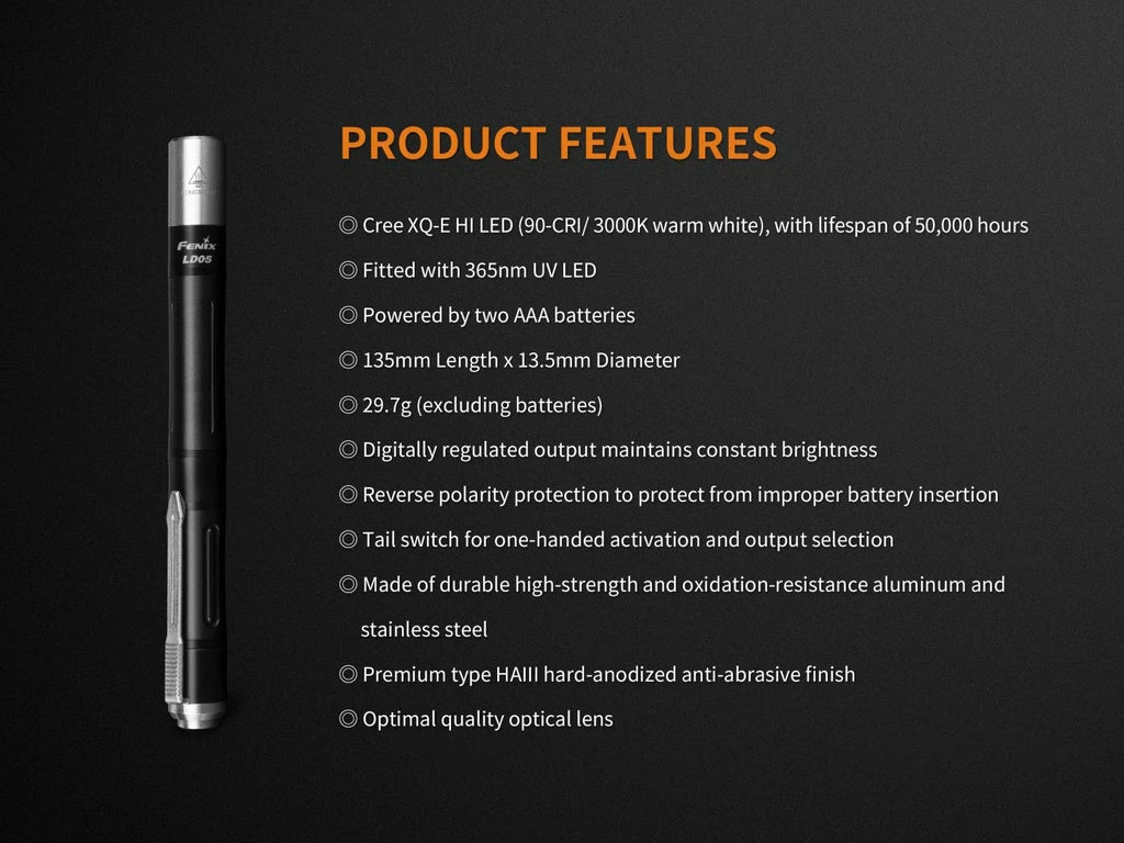 FENIX LD05V2.0 100 LUMENS PENLIGHT WITH UV LIGHT Flashlights 3 FENIX LD05V2.0 100 LUMENS PENLIGHT WITH UV LIGHT Flashlights