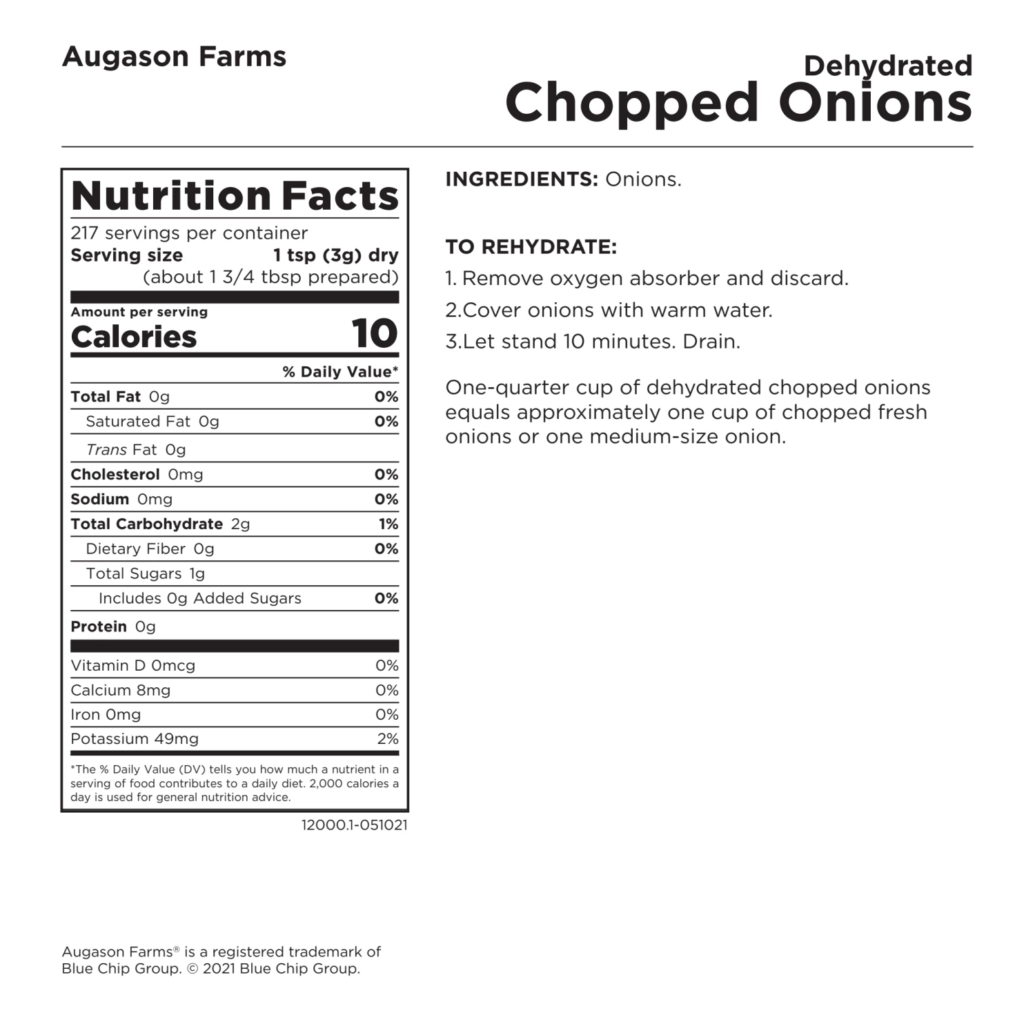 Augason Farms Dehydrated Chopped Onions 8 Augason Farms Dehydrated Chopped Onions