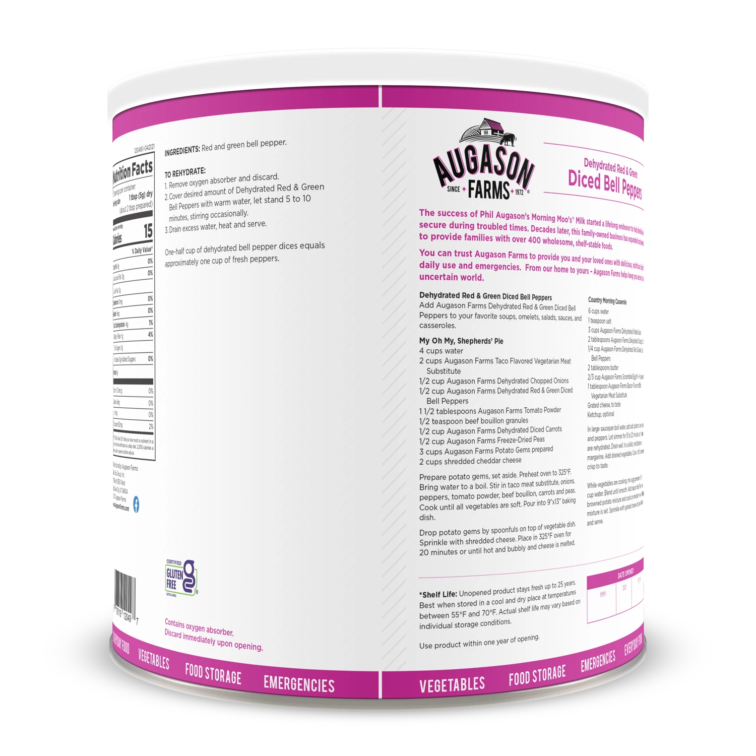 Augason Farms Dehydrated Diced Red & Green Bell Peppers 2 Augason Farms Dehydrated Diced Red & Green Bell Peppers